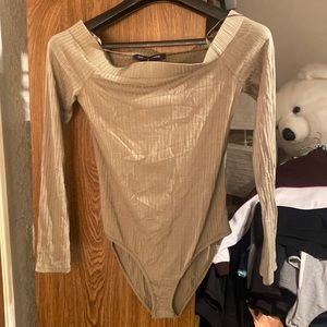 Olive green thong bodysuit blouse. Size large